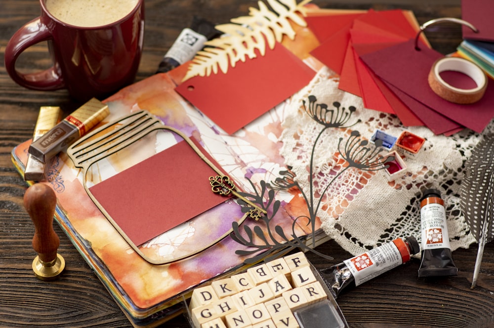 red and white gift box on brown tray