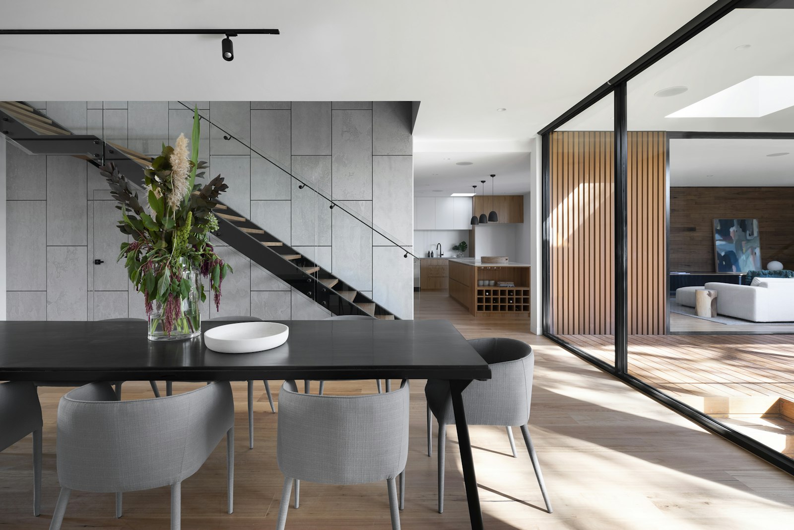 Entry stairwell with polished concrete-style flooring