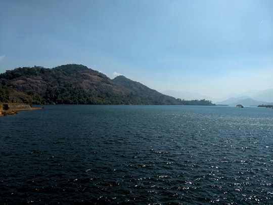 body of water near mountain during daytime in Thenmala Dam India