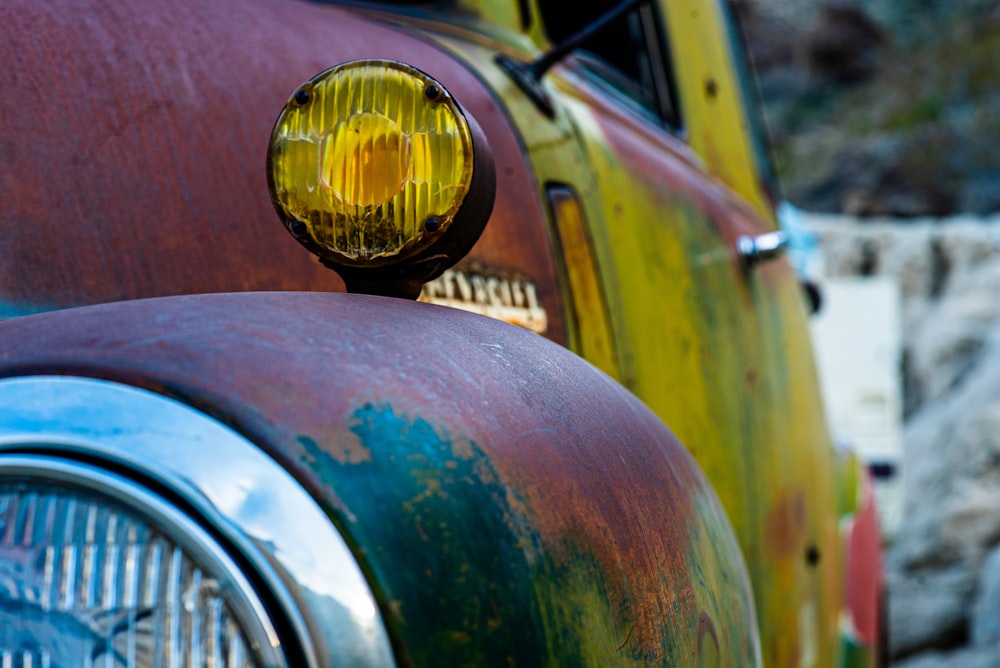 yellow and green vintage car