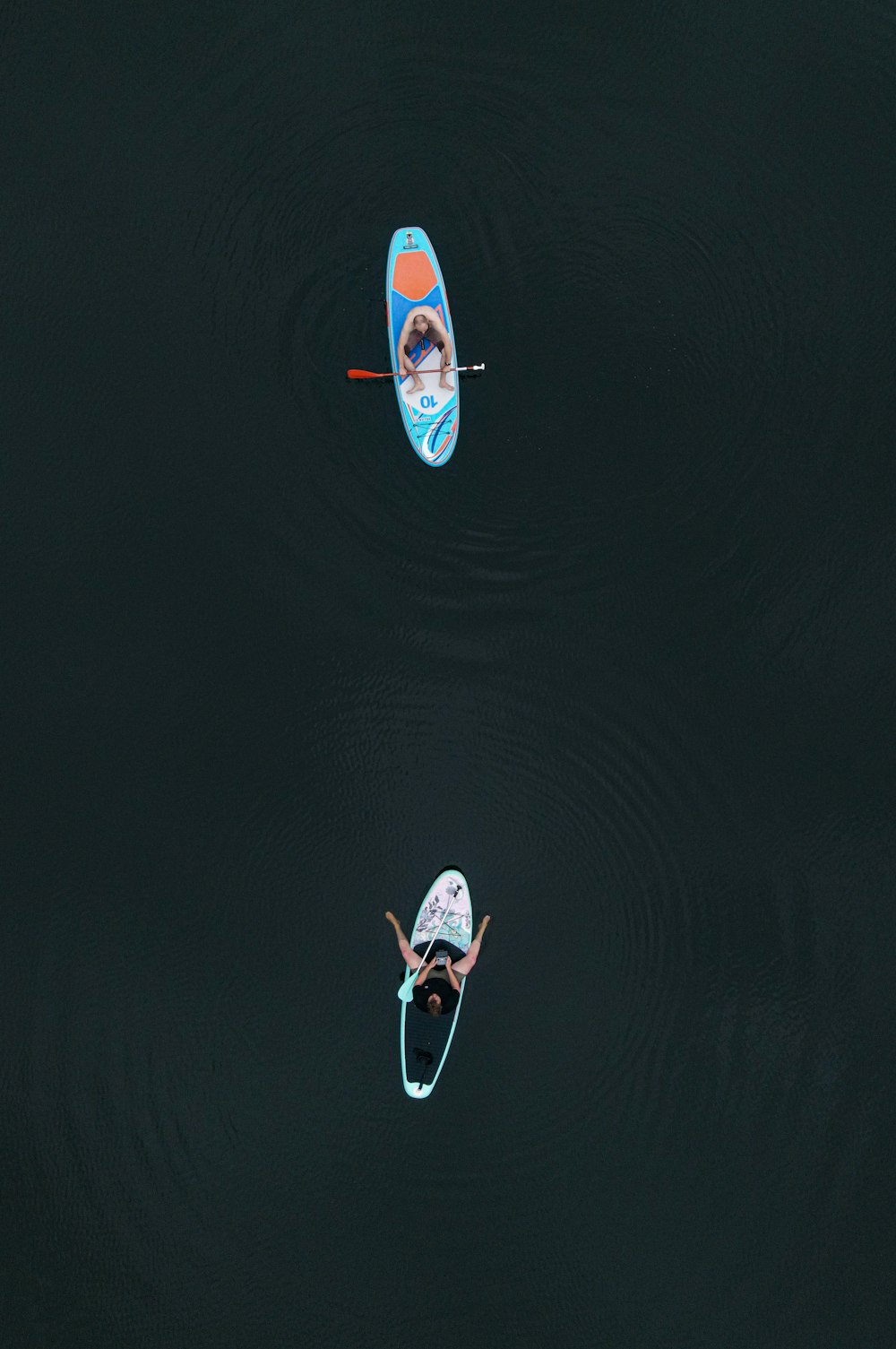 two people on paddle boards in the water