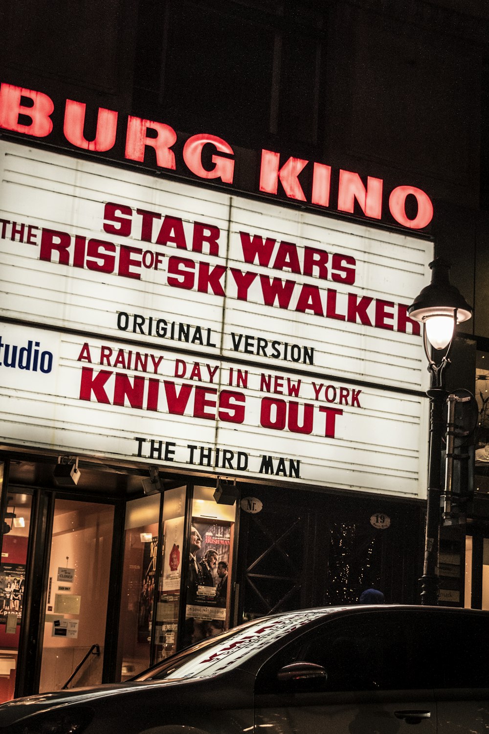 a large marquee for the movie star wars the rise of sky walker