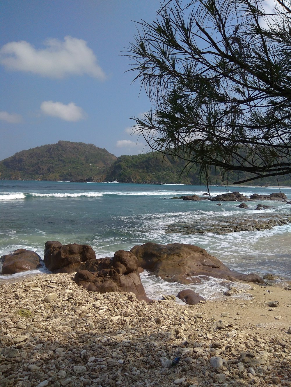 rochas marrons na costa durante o dia
