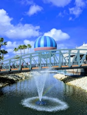 water fountain near green and blue dome building under blue sky during daytime
