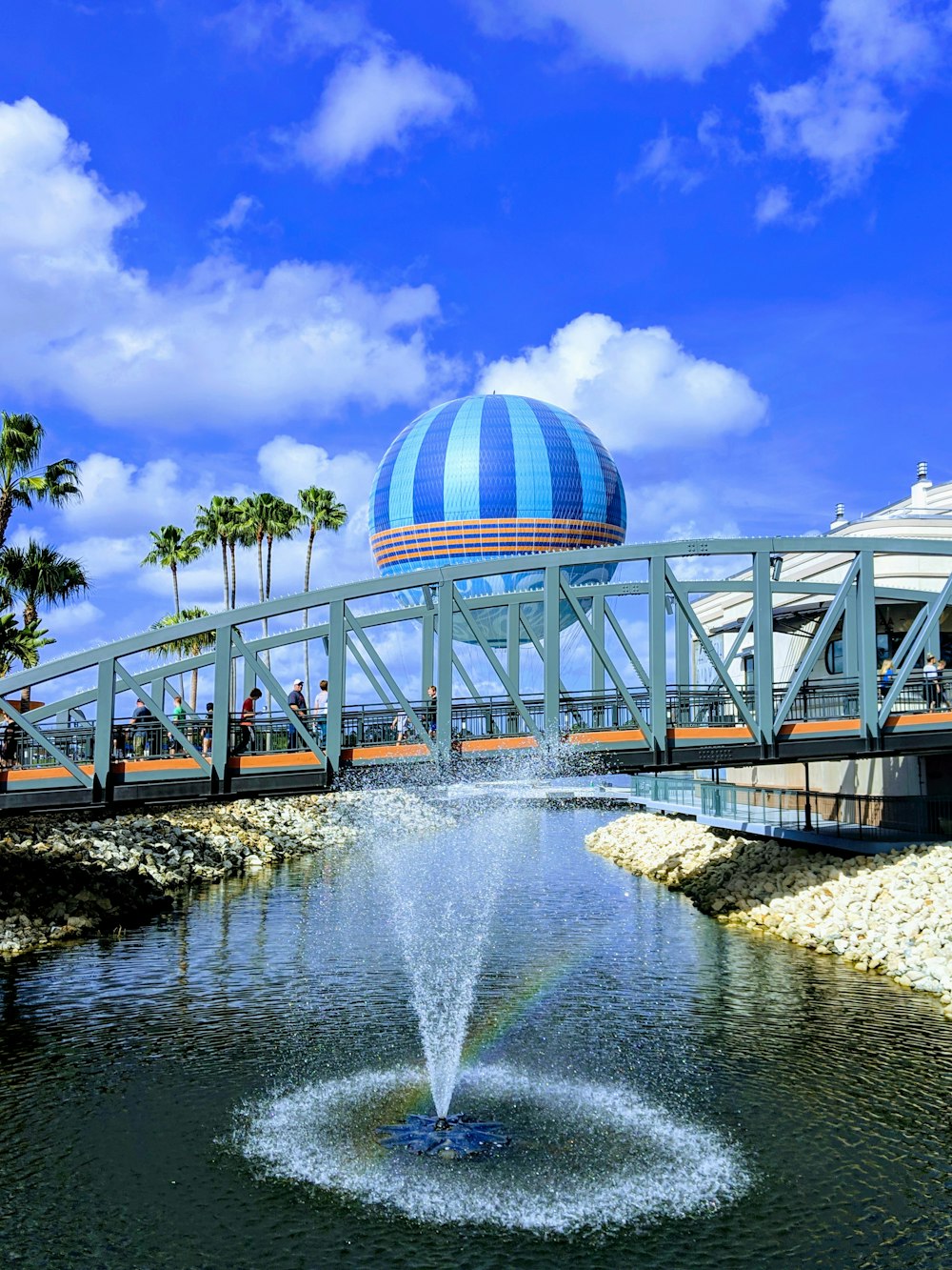 water fountain near green and blue dome building under blue sky during daytime