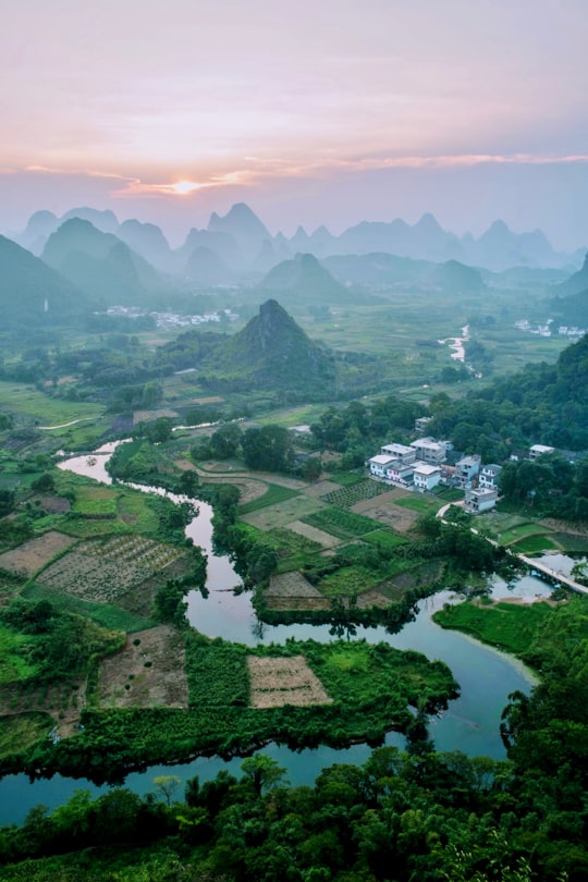 aerial view of green trees and mountains during daytime in Guilin China