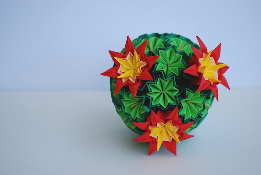 red and green floral egg ornament