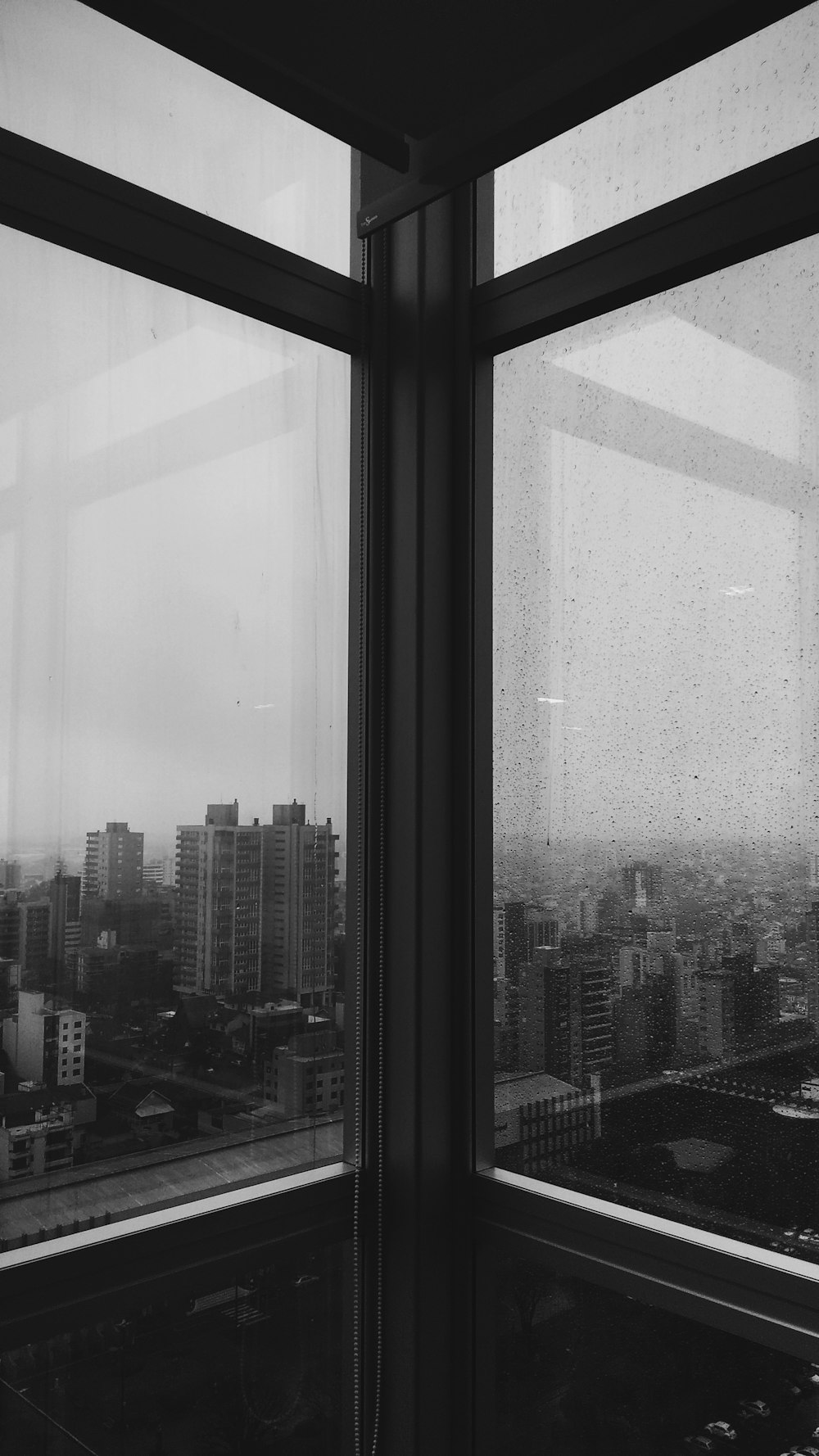 grayscale photo of city buildings