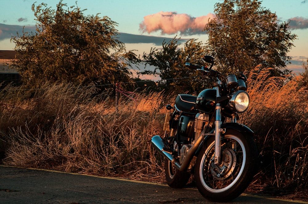 black and brown motorcycle parked on gray asphalt road during daytime