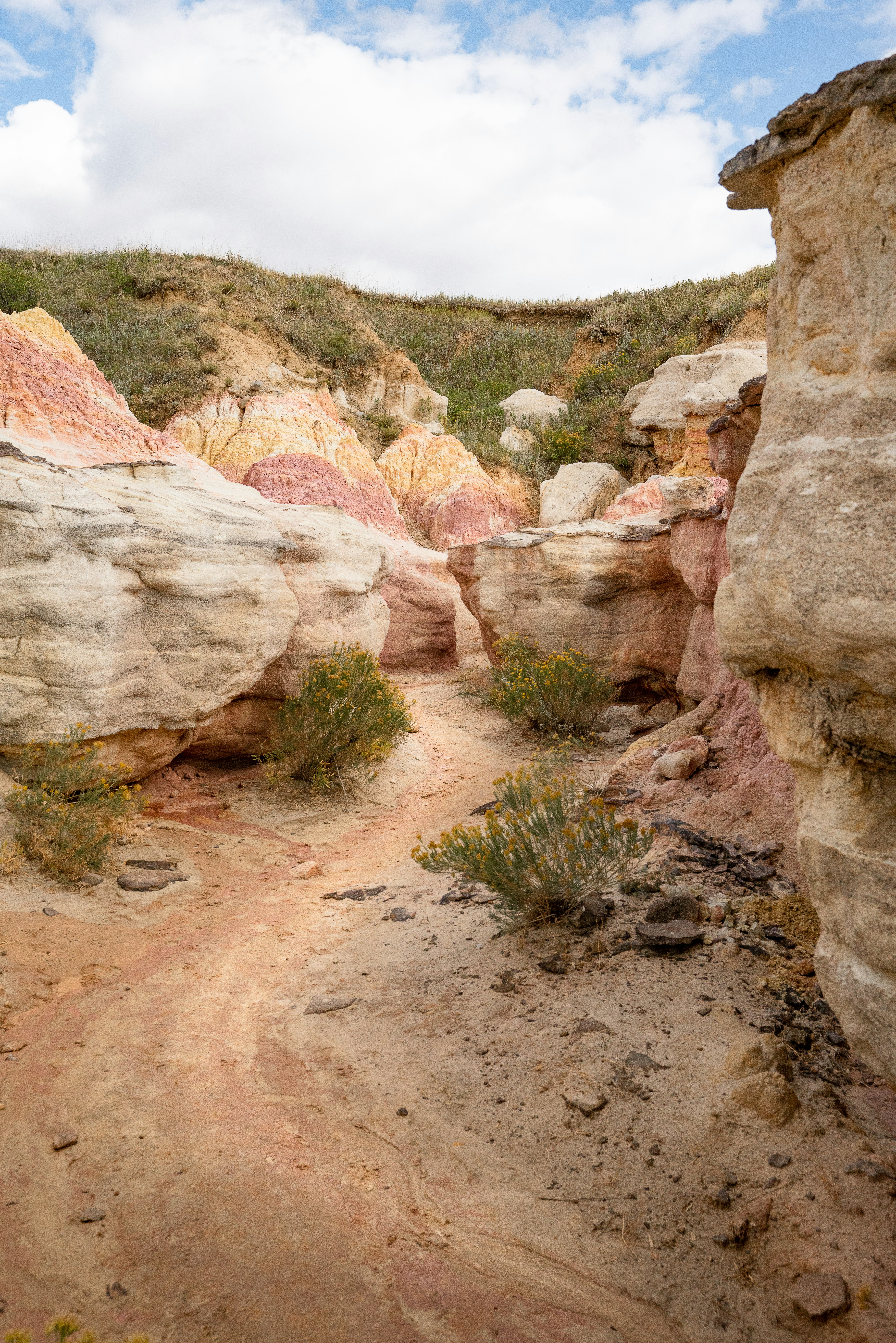 brown rock formation near green grass during daytime