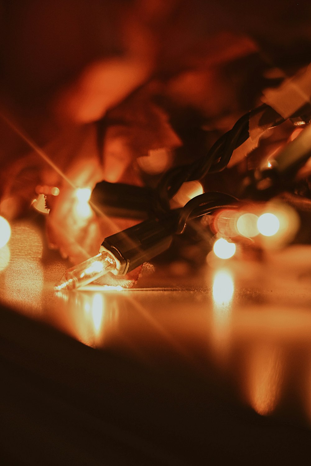 string lights on white textile