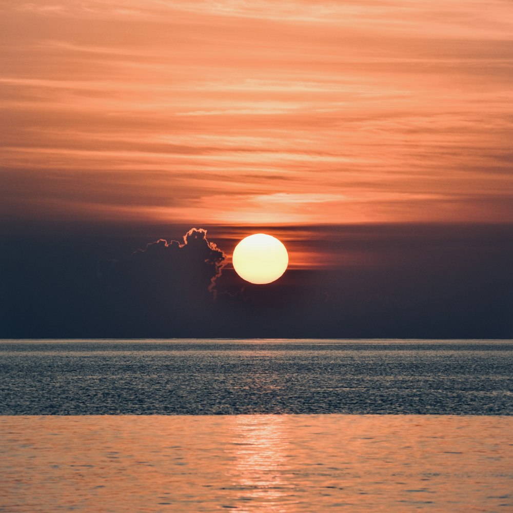 body of water during sunset