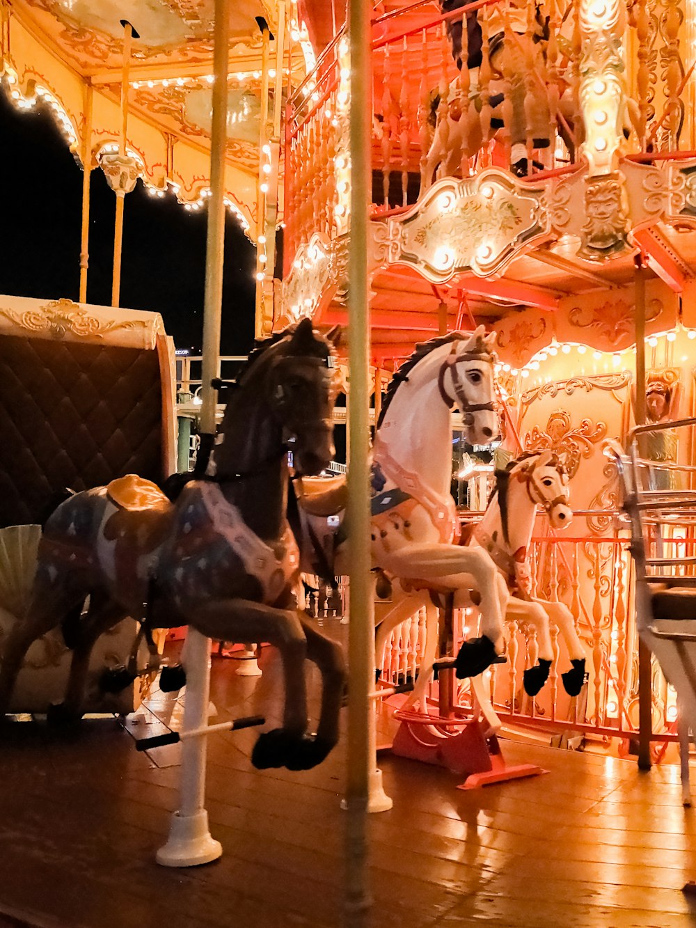 black and white horse carousel