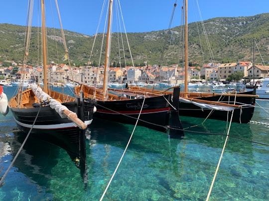 brown and white sail boat on blue water during daytime in Vis Croatia