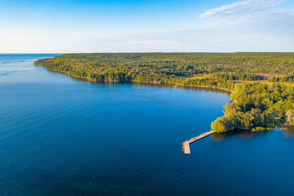 Vista aérea de árboles verdes junto al Lago Azul durante el día