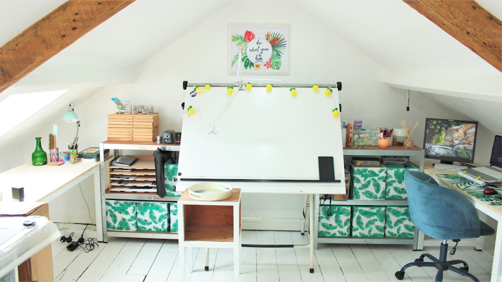 white board with green and white frame