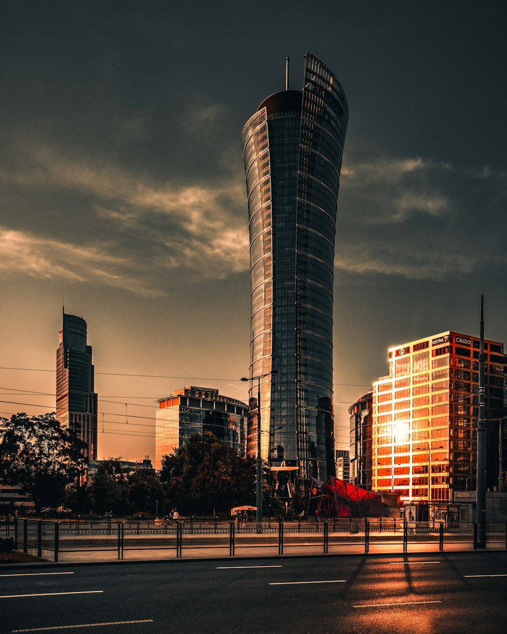 city skyline during night time