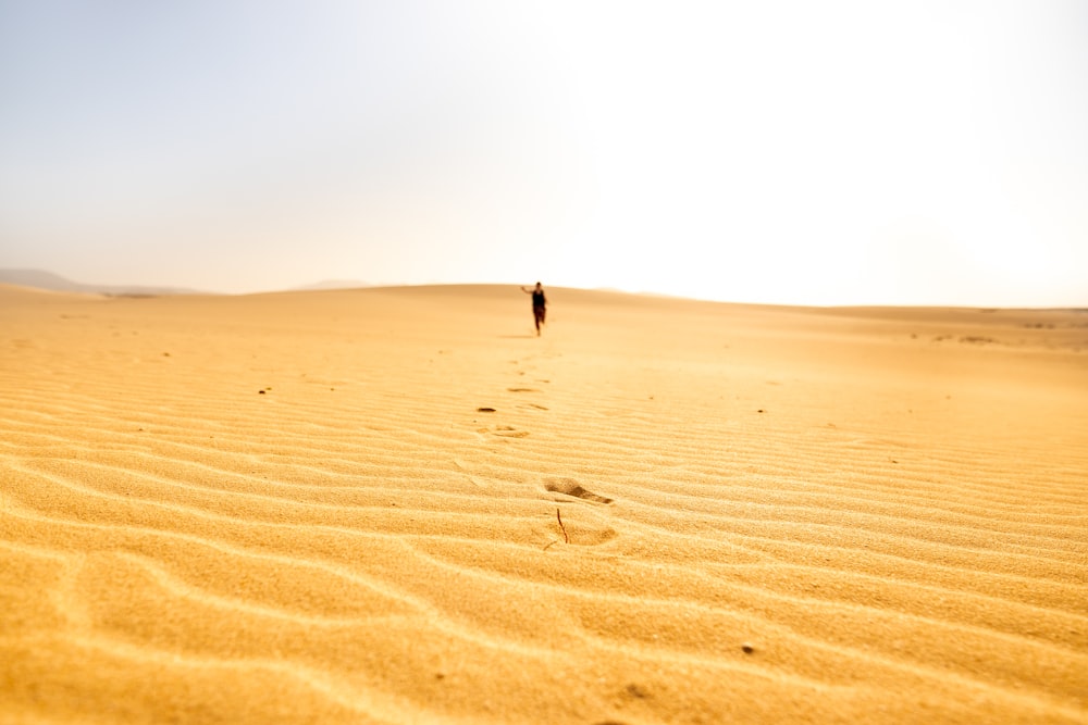 person walking on sand dunes