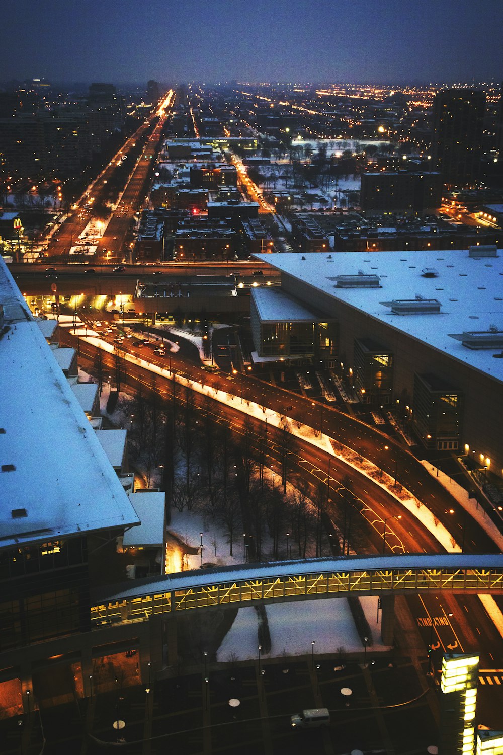 aerial view of city during night time