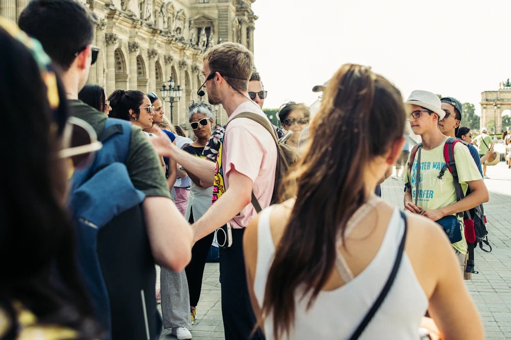 Tour group exploring a city