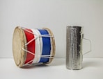 red and silver drum set