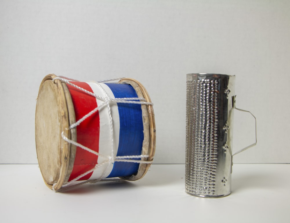 red and silver drum set