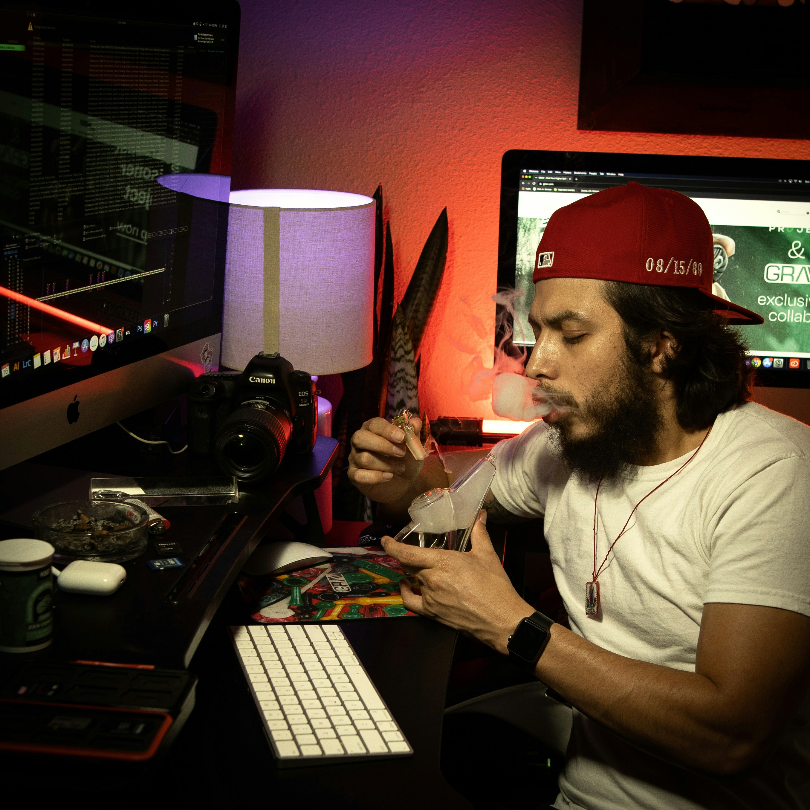 woman in white crew neck t-shirt sitting on black office rolling chair
