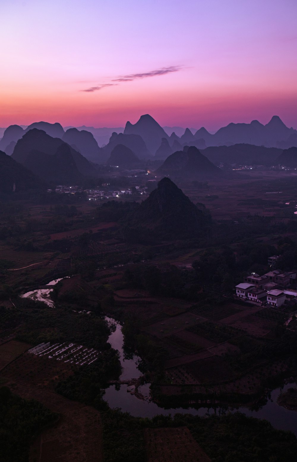 aerial view of city during sunset