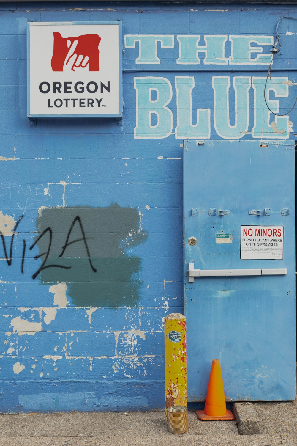 blue and white wooden door