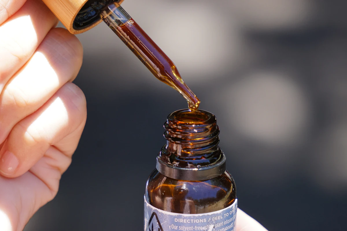 Natural herbal tincture in an amber dropper bottle