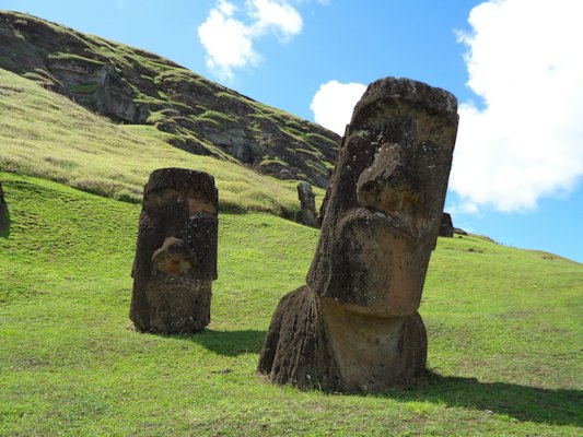 Brown rock formation on green grass field during daytime — Easter Island, Chile