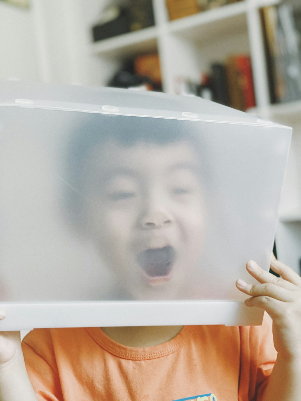 person holding white plastic frame