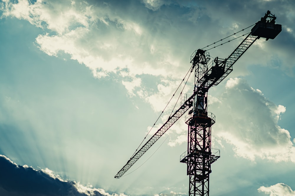 grue noire sous le ciel bleu et les nuages blancs pendant la journée