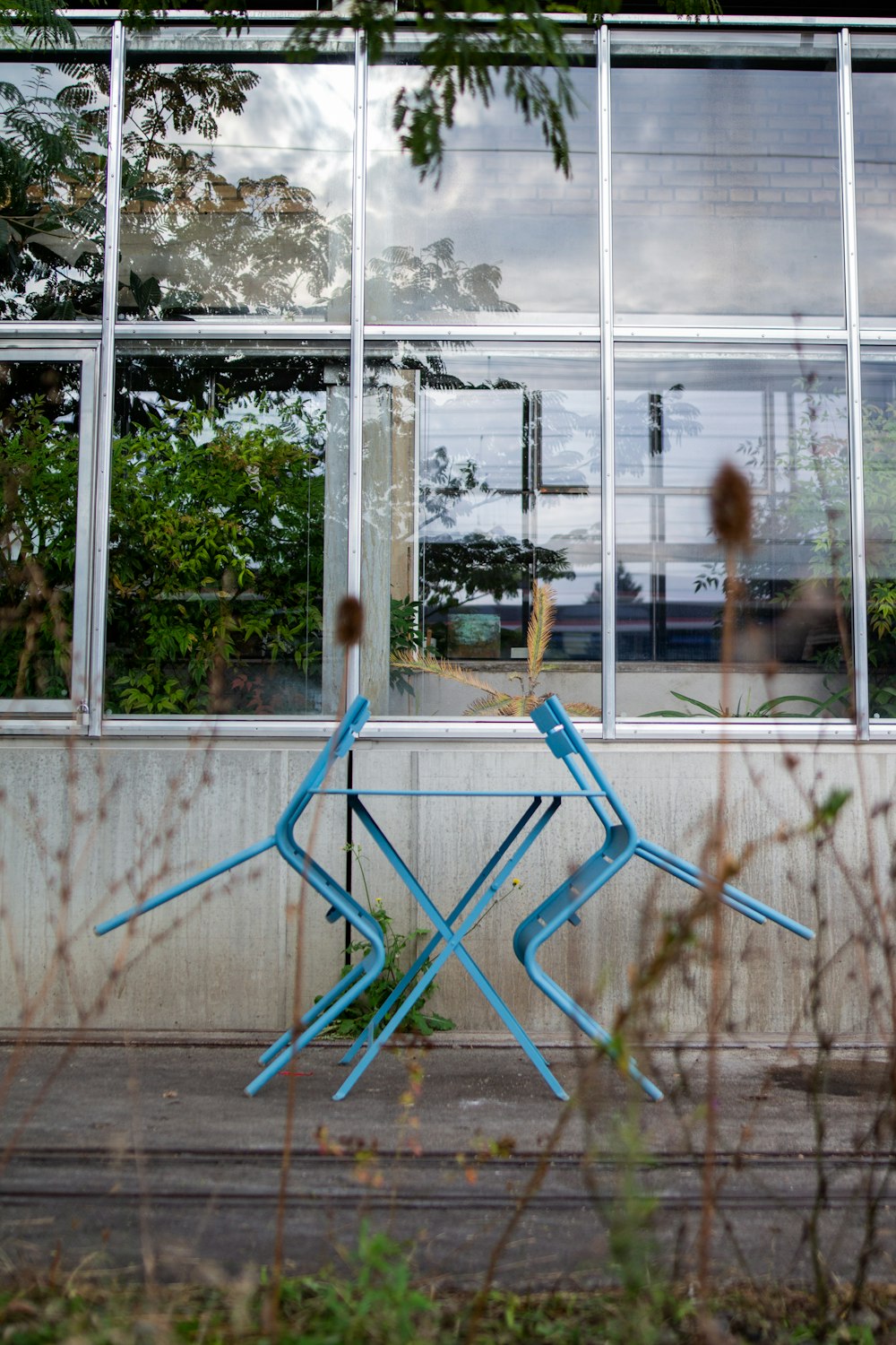 woman in blue jacket standing beside white metal fence