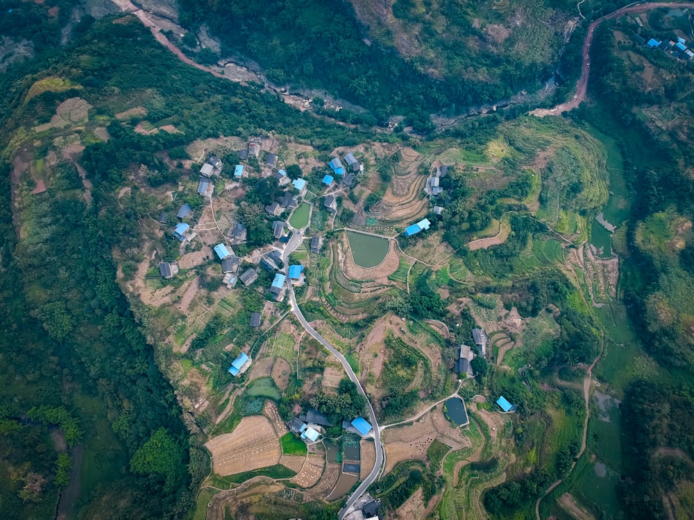 aerial view of green and brown mountains