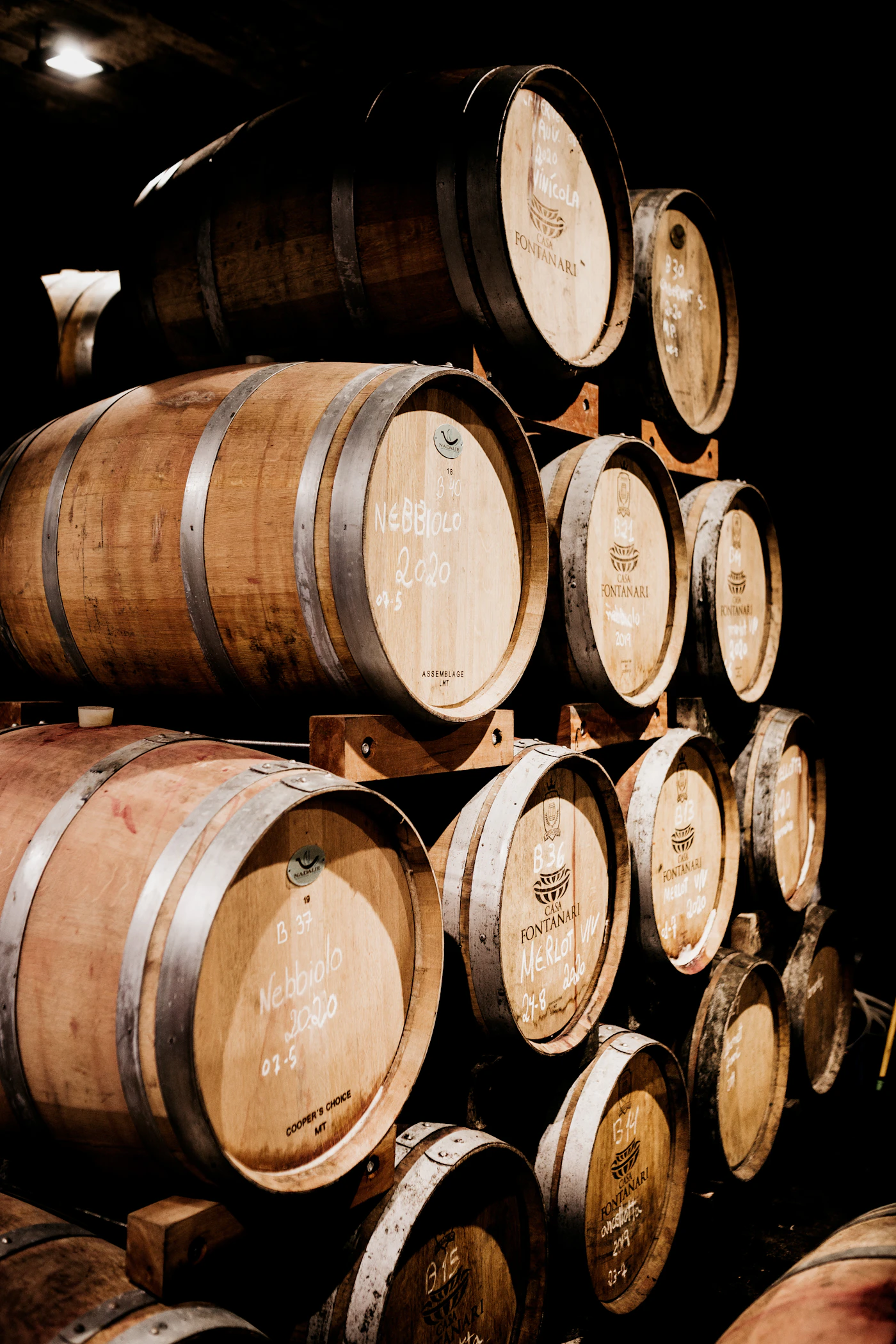 Oak barrels ageing in our cellar