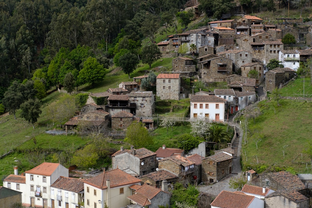 casas de concreto brancas e marrons perto de árvores verdes durante o dia