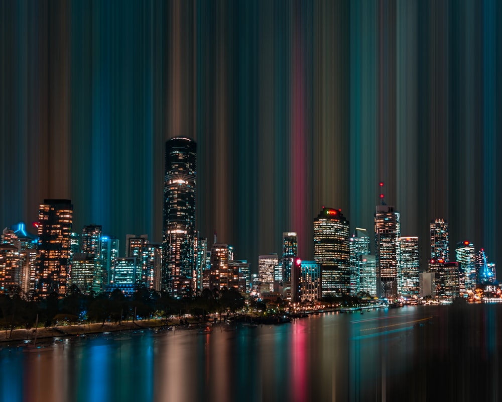 city skyline during night time