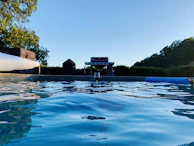 A tranquil view of the pool area from above, showcasing the elegant layout and relaxed atmosphere of Nerida.