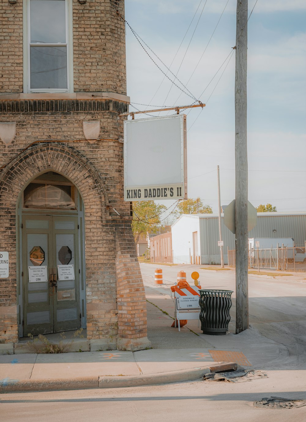 brown brick building with glass door