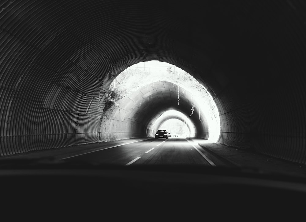 tunnel with light turned on during night time