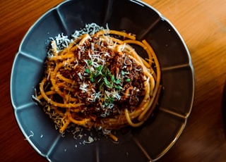 pasta dish in stainless steel bowl