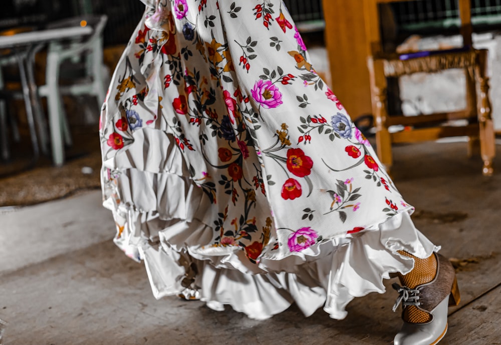 white red and green floral textile