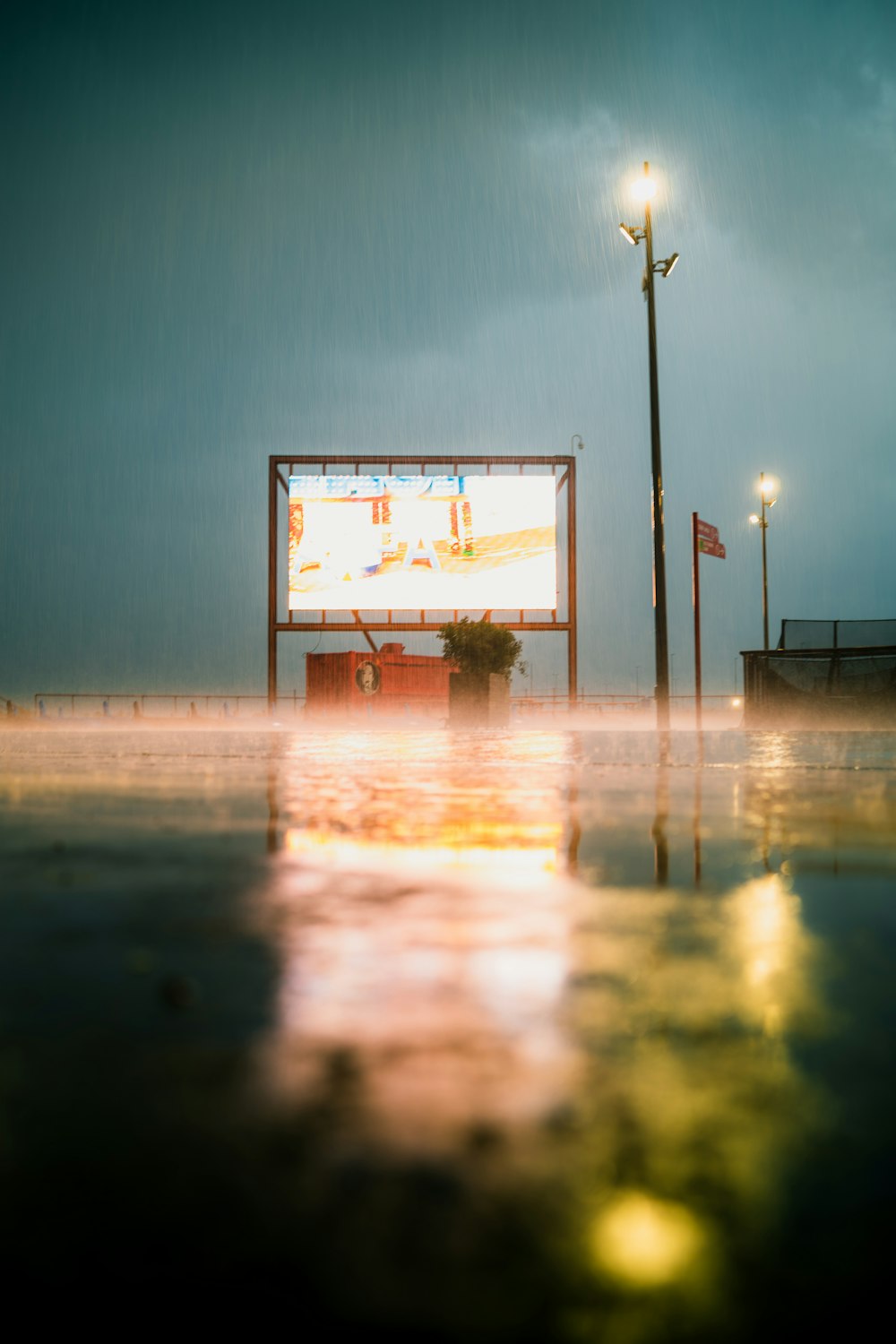 person in black shirt standing on ice field during night time