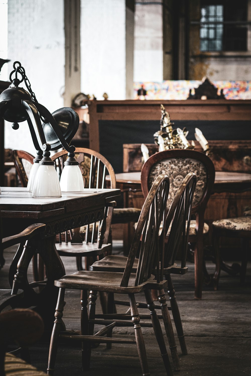 brown wooden table with chairs