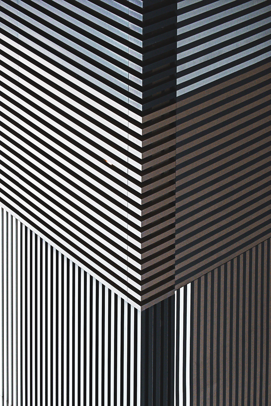 White and black striped building facade