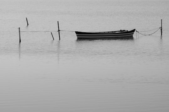 grayscale photo of boat on body of water in Gruissan France