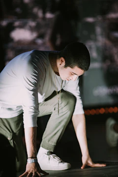 An athlete wearing xeontune gear, preparing mentally before a competition.