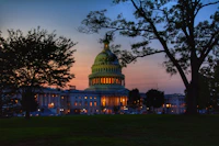 US Capitol building at night