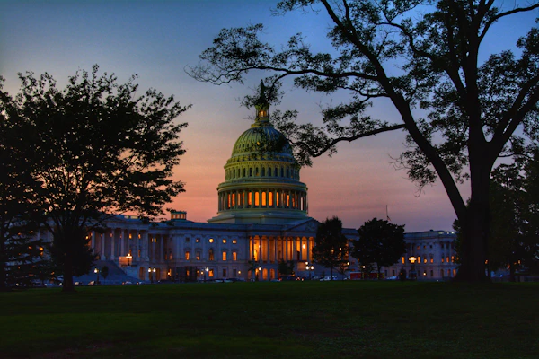 US Capitol building at night